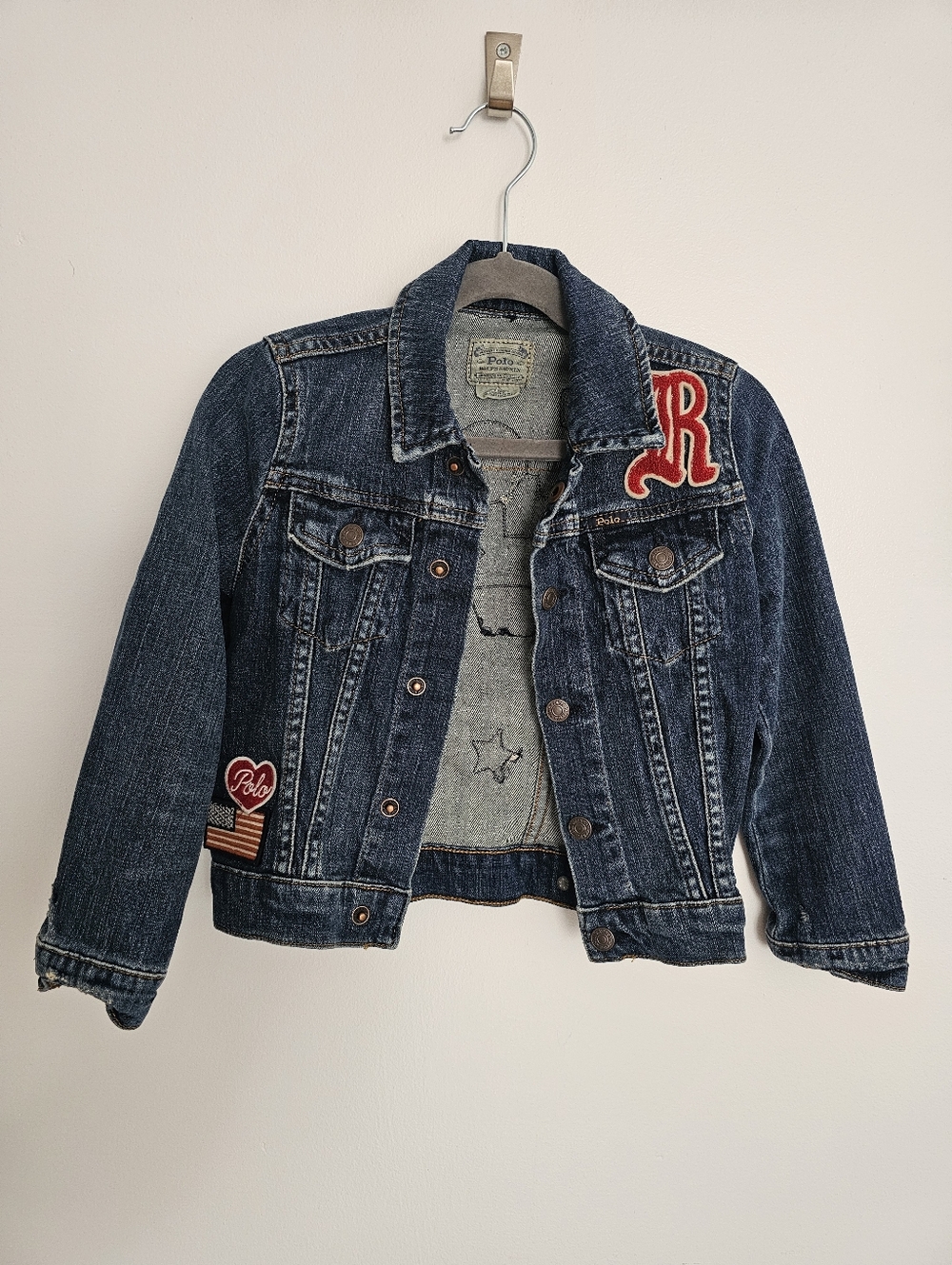 Polo Ralph Lauren Vintage Kids Blue Denim Jean Jacket Patches Size 5 Girl